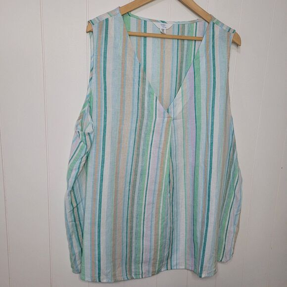 Time and Tru Womens Top Size 3X Striped Linen Blend Sleeveless New - Picture 2 of 8